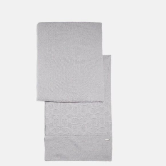 NWT Coach Embossed Signature Knit Scarf F32711 Ice Grey Silver Muffler